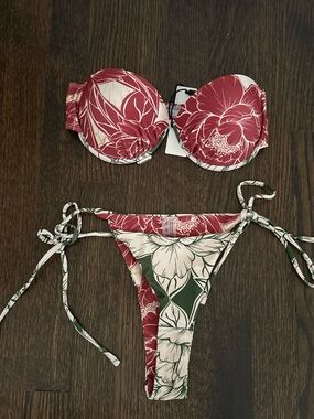 NWT, Commense Red Floral Underwire push up Bikini with matching skirt